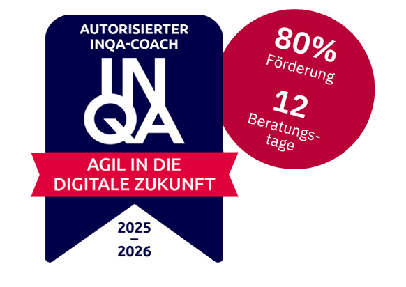 Attraktive Förderung von 80% für 12 Beratungstage der Initiative Neue Qualität der Arbeit (INQA) – agil in die digitale Zukunft.