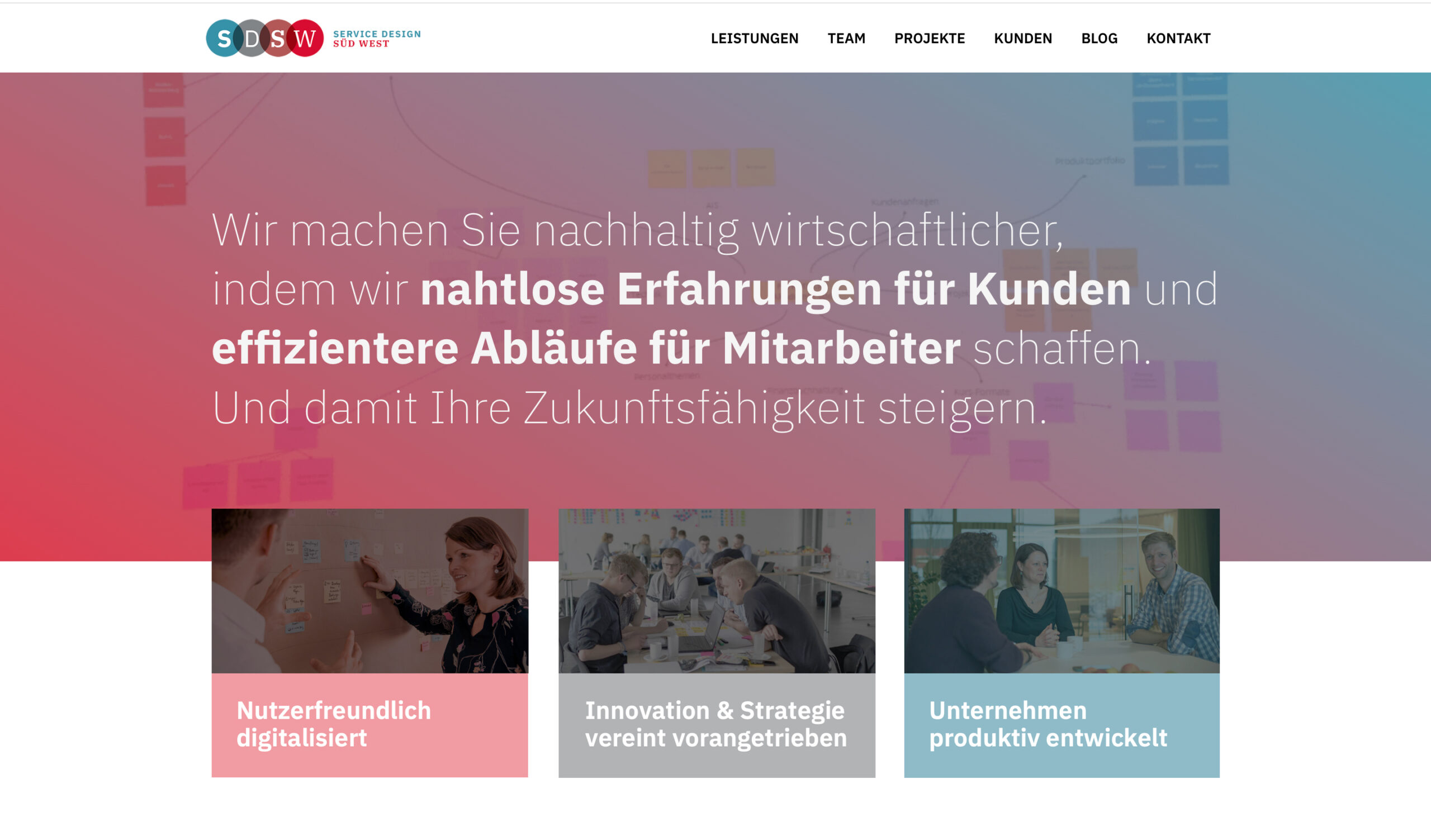 Website der Innovationsberatung Service Design Süd West in Freiburg